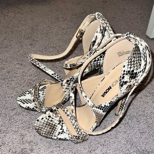 Faux snakeskin strappy pumps
